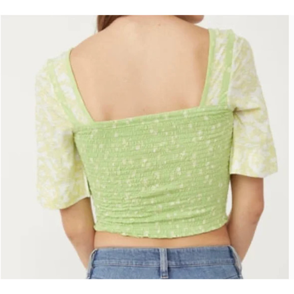 Free People MARIGOLD Smocked Tee Crop Top | Sz S Key Lime Green NEW  N1 - Picture 9 of 12